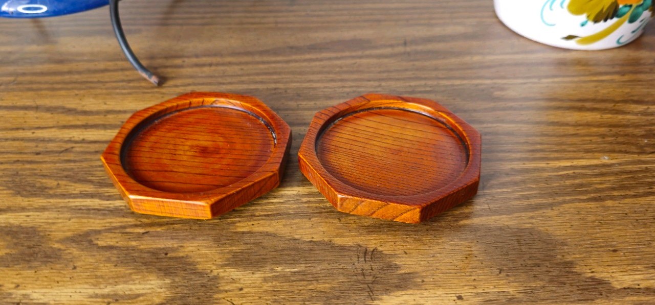Vintage Chinese Bud Vase Stands MCM Set of 2 Asian Decor Wood Display 3.25″ dia.