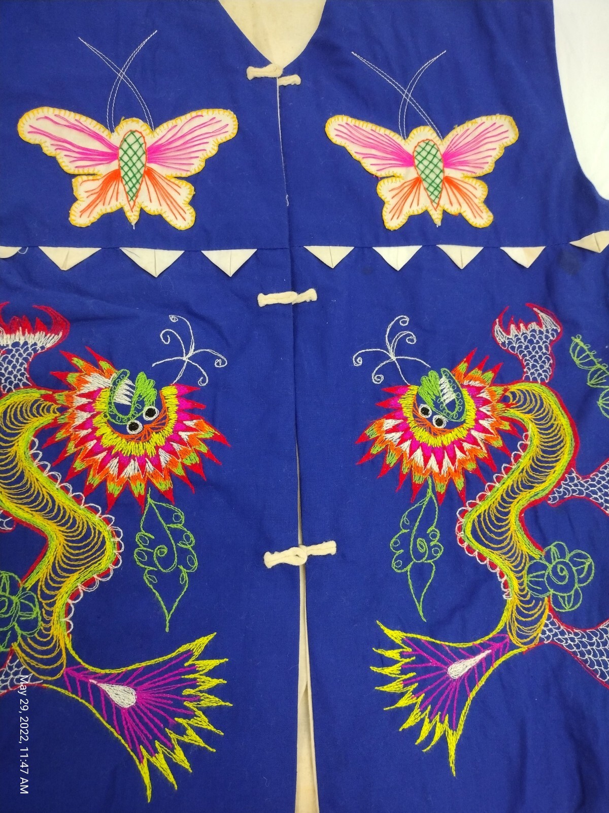 Chinese bai jia bei Vest Folk Art Dragons butterflies frogs And Pandas Size L