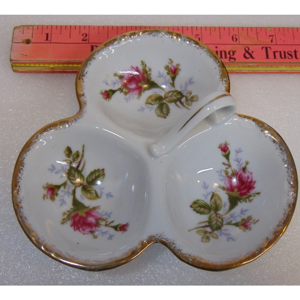Bone China Candy Dish Trinket Bowl Floral Gold Trim Vintage Elegant Decor Roses