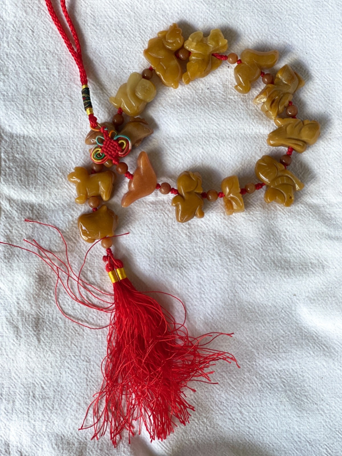 Vintage Chinese Zodiac Jasper Hanging Tassel: 19″ Long