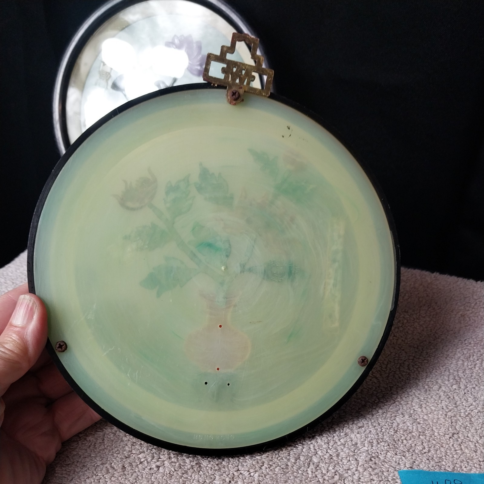 2 Vintage Chinese Carved Jade And Coral Lotus Flower Blossom Framed Wall Art