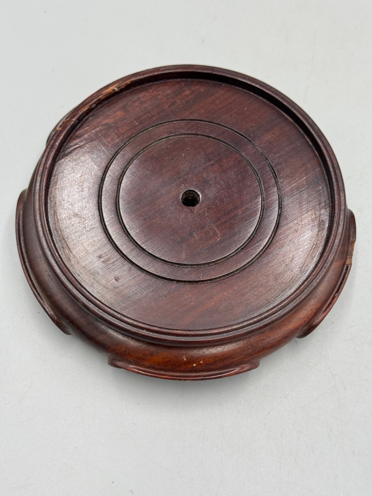 Vintage Chinese 20th c. Hong Kong Made Carved Rosewood Brown Wood Stand 4.5”