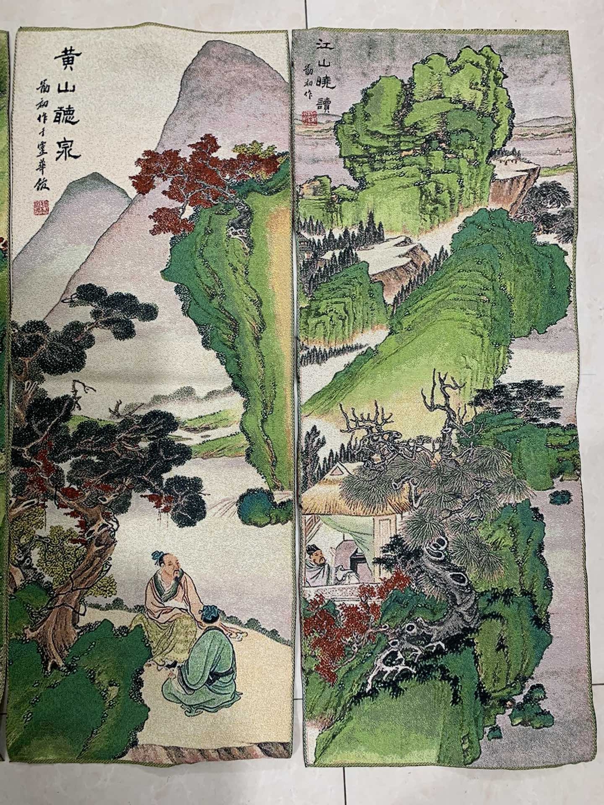 4PCS 24″ Chinese Cloth Silk Four Mountains Mural Wall Hanging Tapestry Set 19