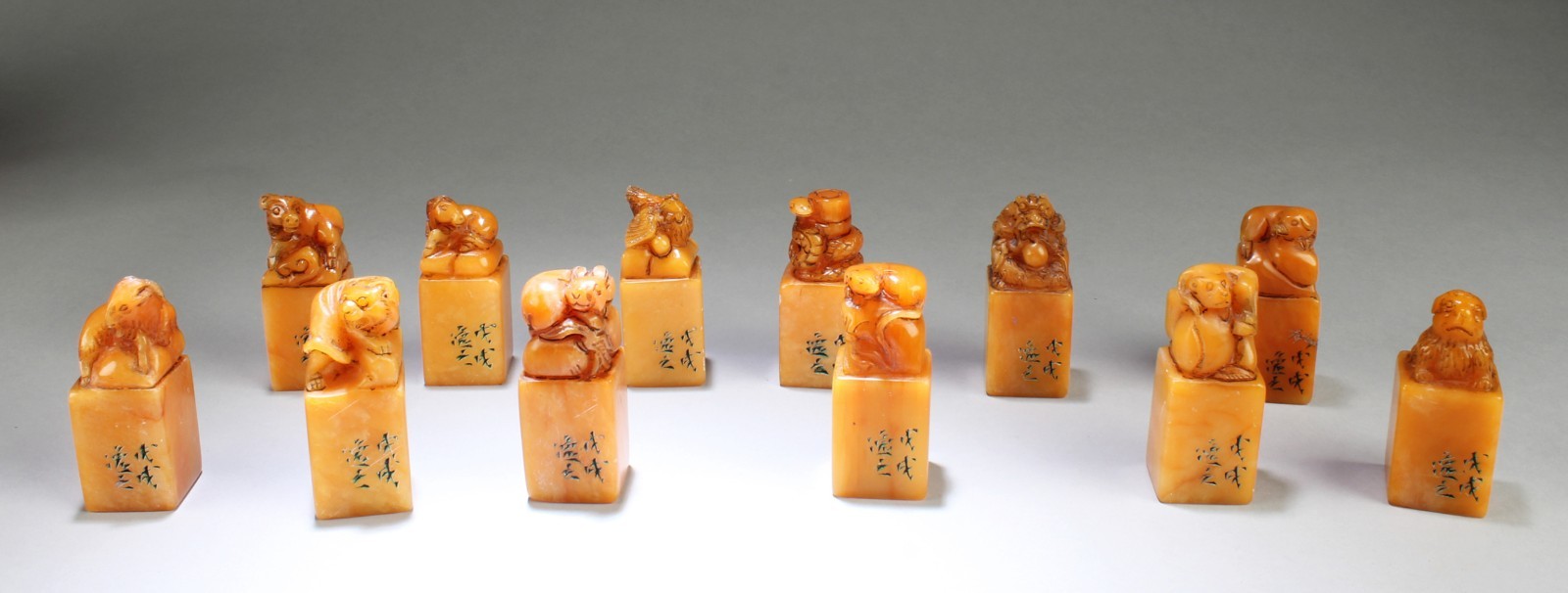 A set of twelve inked chinese zodiac signs or astrological symbol