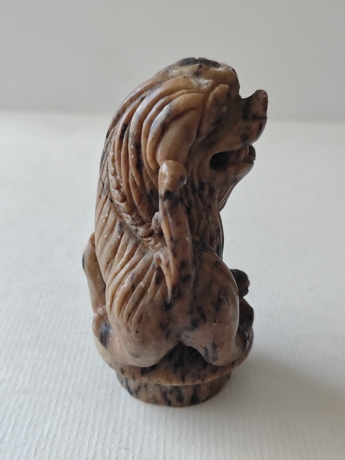 Vintage Chinese Hand Carved Soapstone Incense Burner Top Foo Dog 3″ Figurine