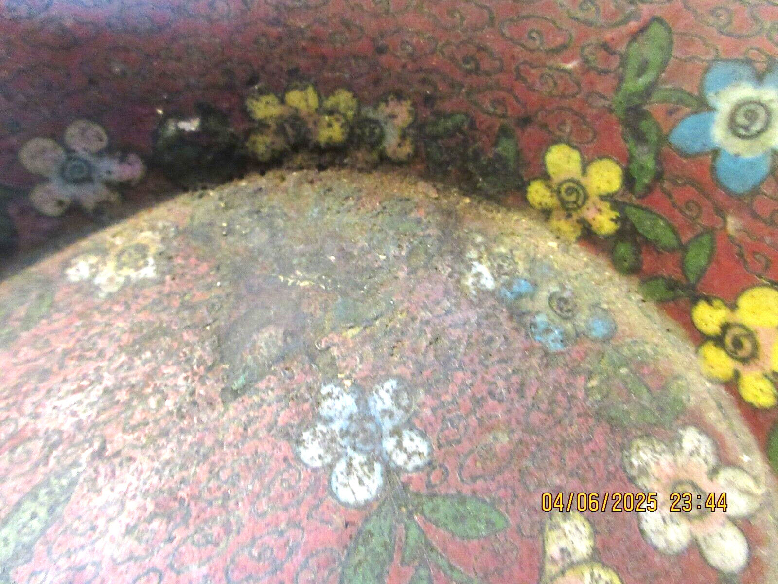 ANTIQUE~RARE STYLE IN CHINESE CLOISONNE~ FLORAL PATTERN BOWL~9 3/8″ X 7 3/8″