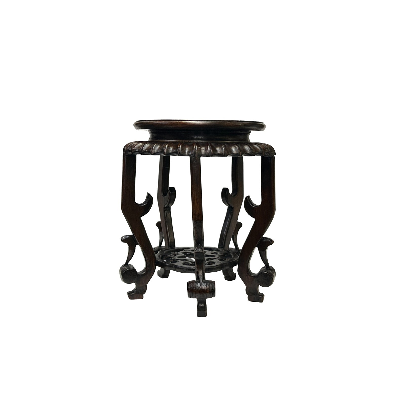 5.75″ Chinese Brown Wood Round Table Top Vase Stand Display Easel ws3736