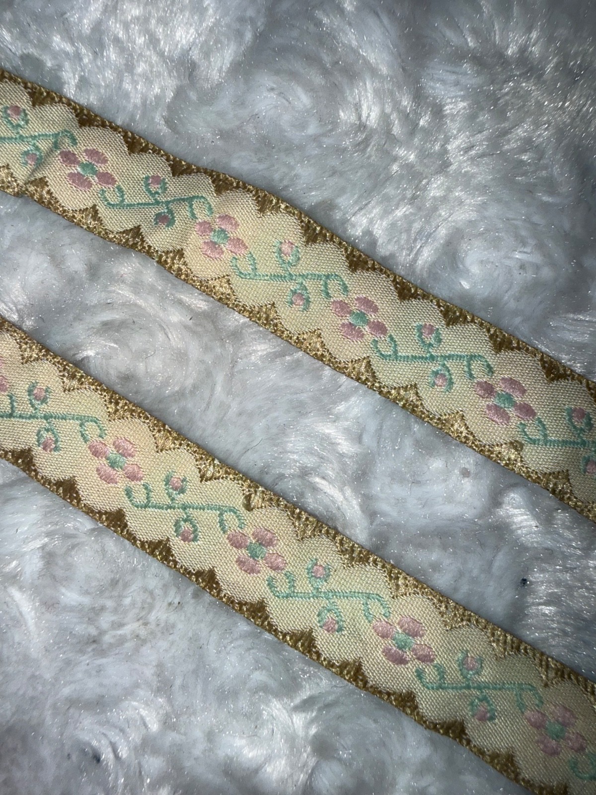 10 Yards Floral Jacquard sewing Trim 1/2 Inch Wide Beige Tan Pink Mint