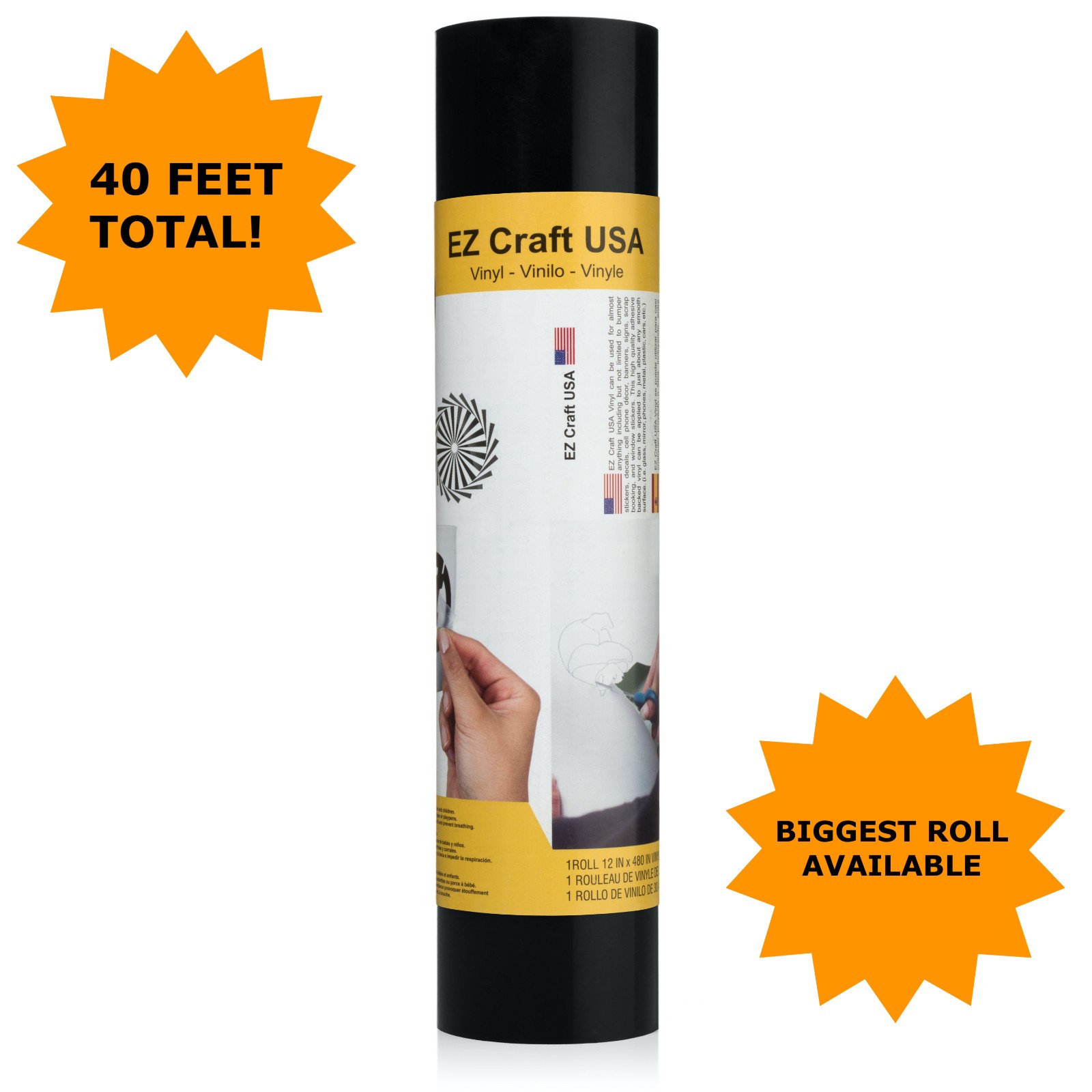 Glossy Black Vinyl Roll 12″x40FT, Black Vinyl Multi-Surface, Vinyl Sticker Decal