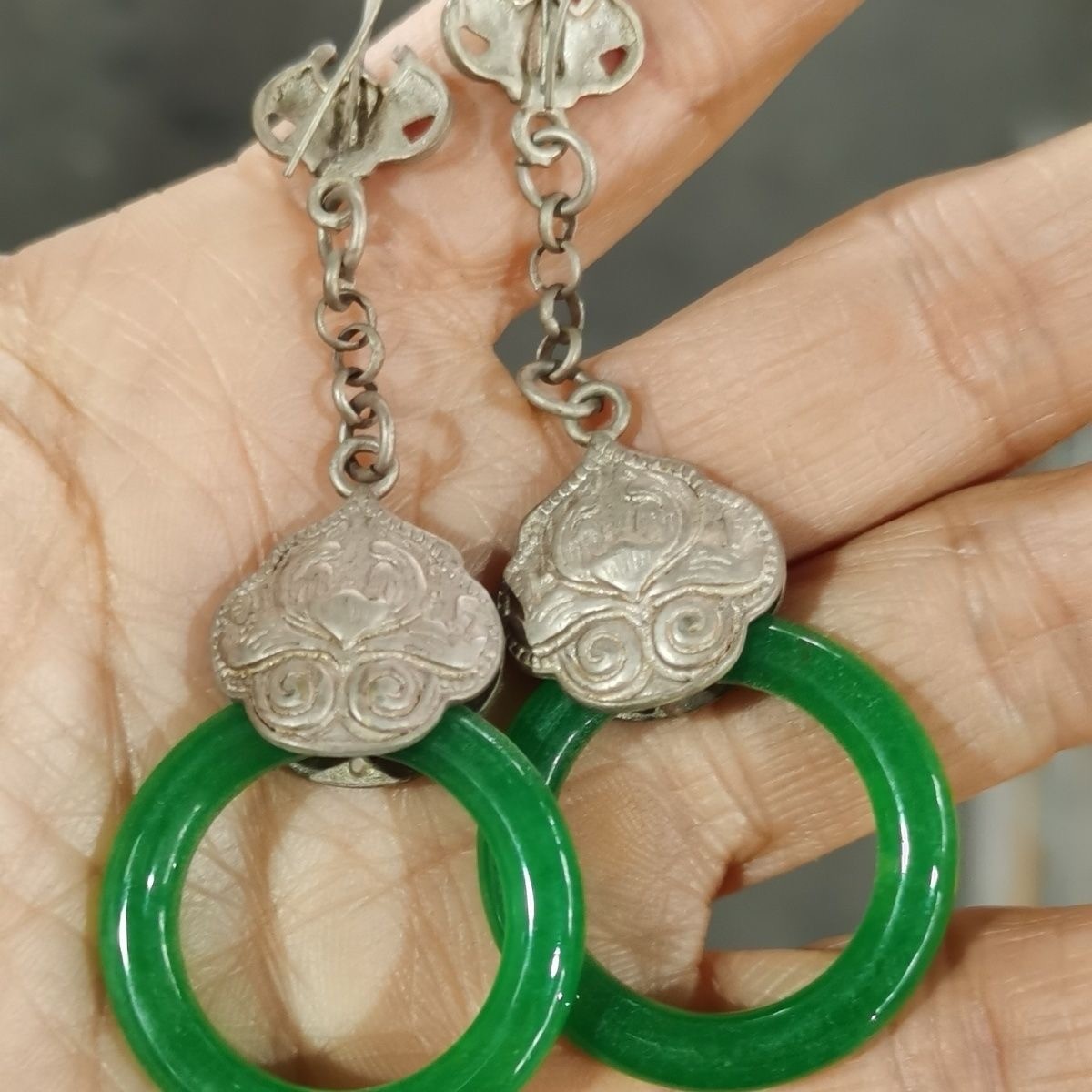 Collect Antique China Silver gemstone pendant Gem Jewelry pendant jade pendant