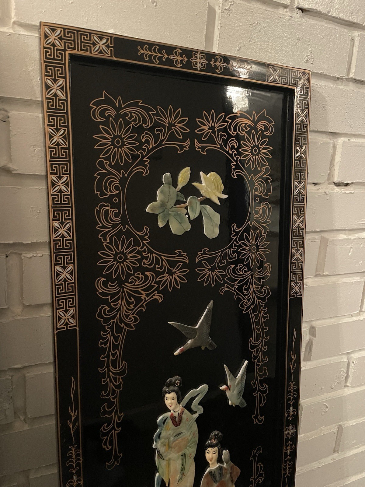 2 Vintage Asian Mother Of Pearl Decorative Wall Panels 12×36 Handmade