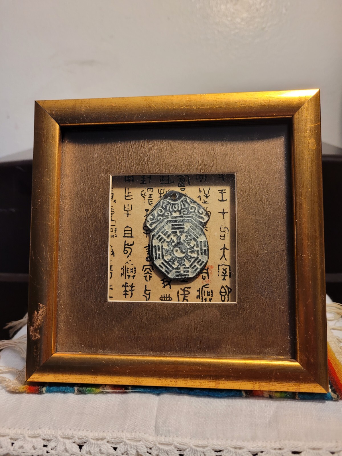 Vintage CHINESE CALENDAR Wood, Glass Side Table Stand Frame