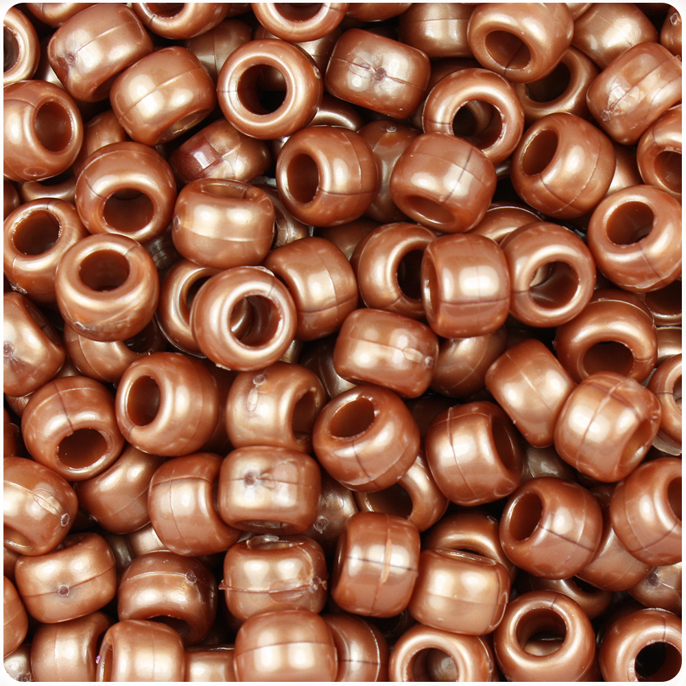 BeadTin Dark Copper Pearl 9mm Barrel Plastic Pony Beads (500pcs)