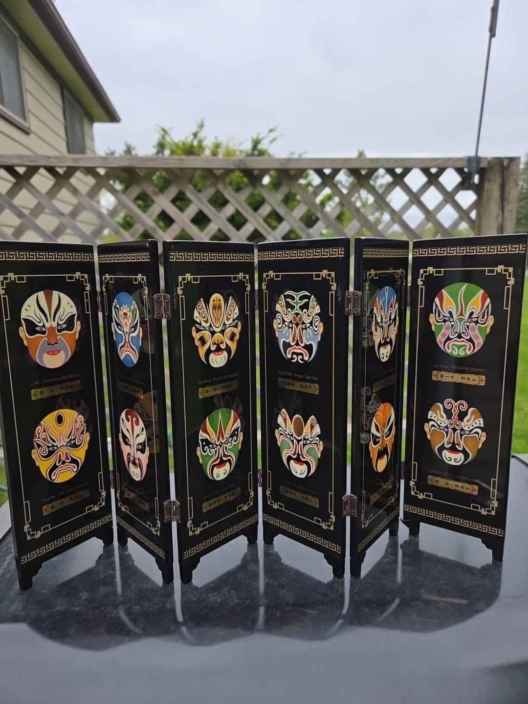 Chinese Mini 6 Panel Folding Screen Facial Makeup of Peking Opera Masks 18″ Asia