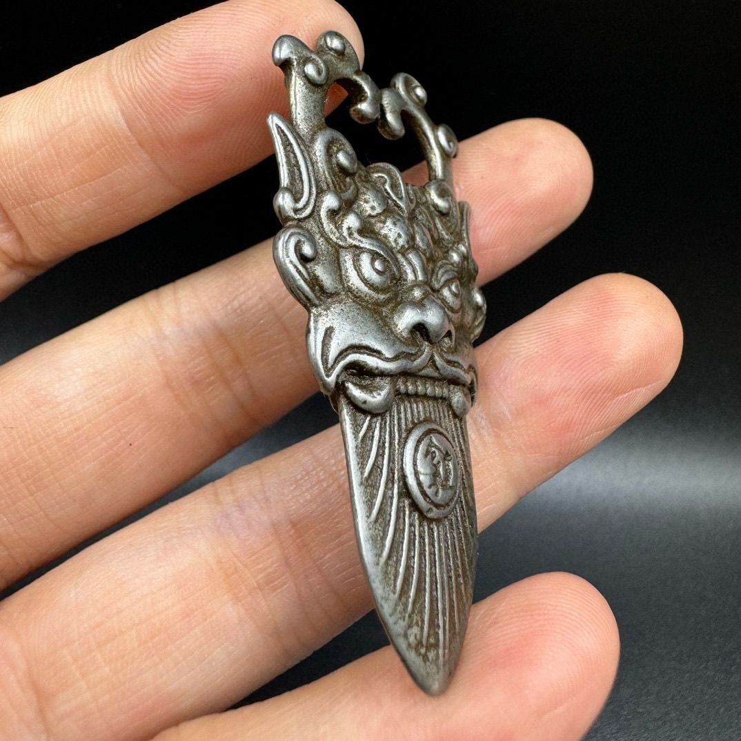 Nepal Tibetan Iron Meteorite Dragon Pendant Carved Tibetan Amulet Charm