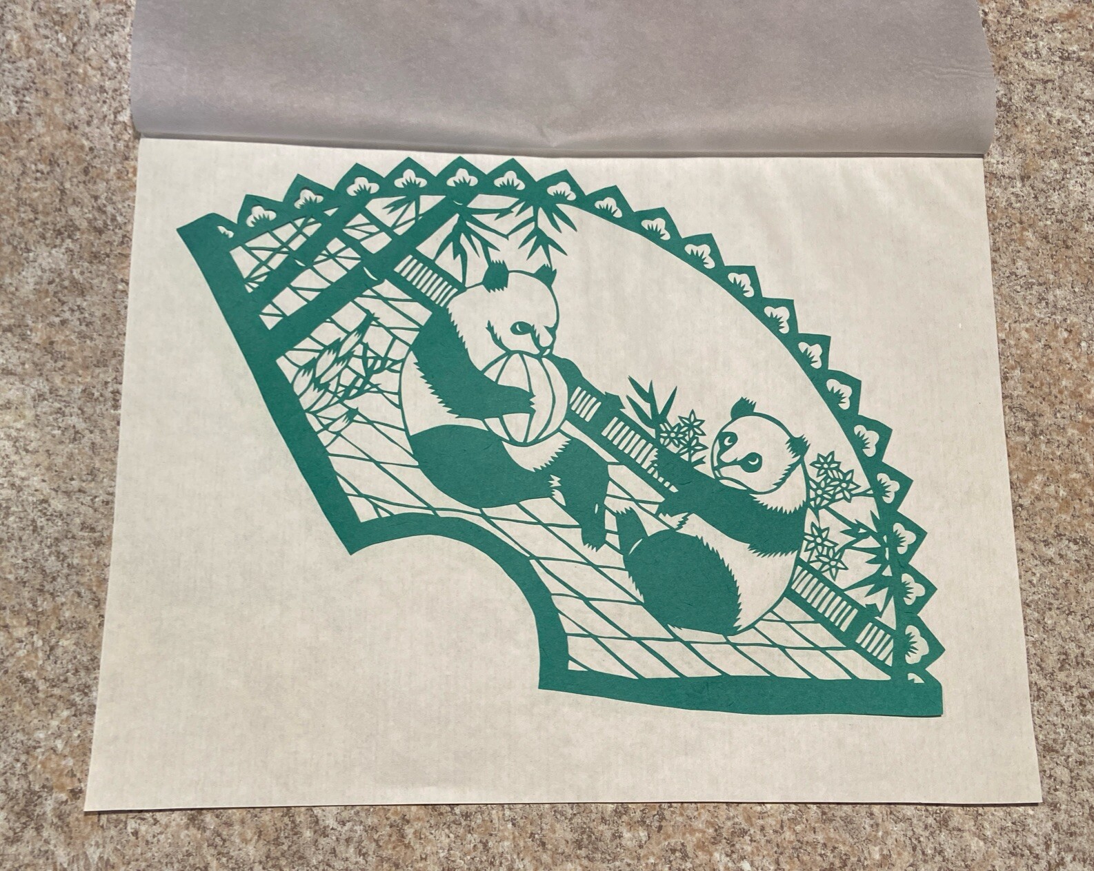Chinese Folk Paper-Cuts, Fan Shape Panda Bears