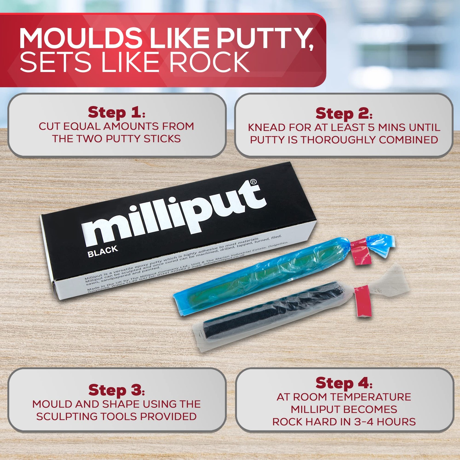 Milliput Epoxy Putty 10 Piece Set, Black Version – with Sculpting Tools, Sand…