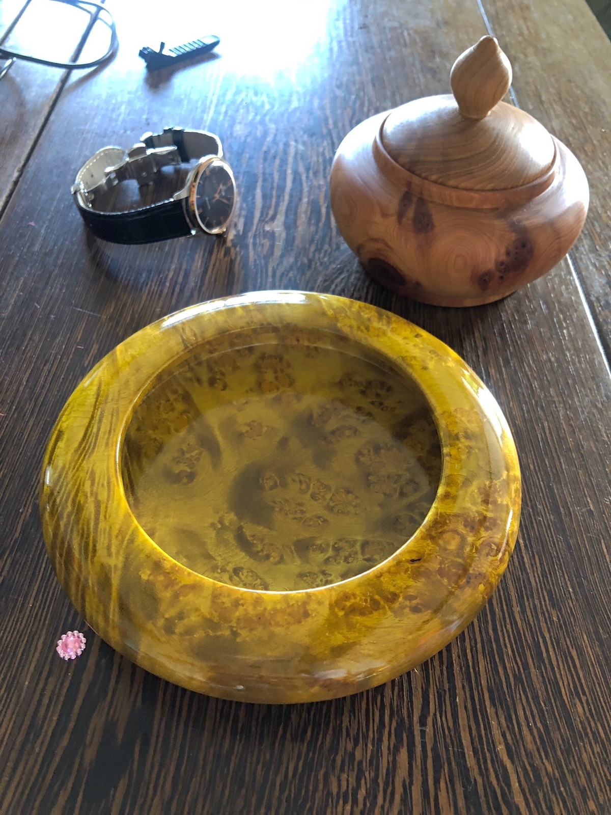 Burma Golden Camphor Ashtray 4.33in Solid Wood Large Home Decor