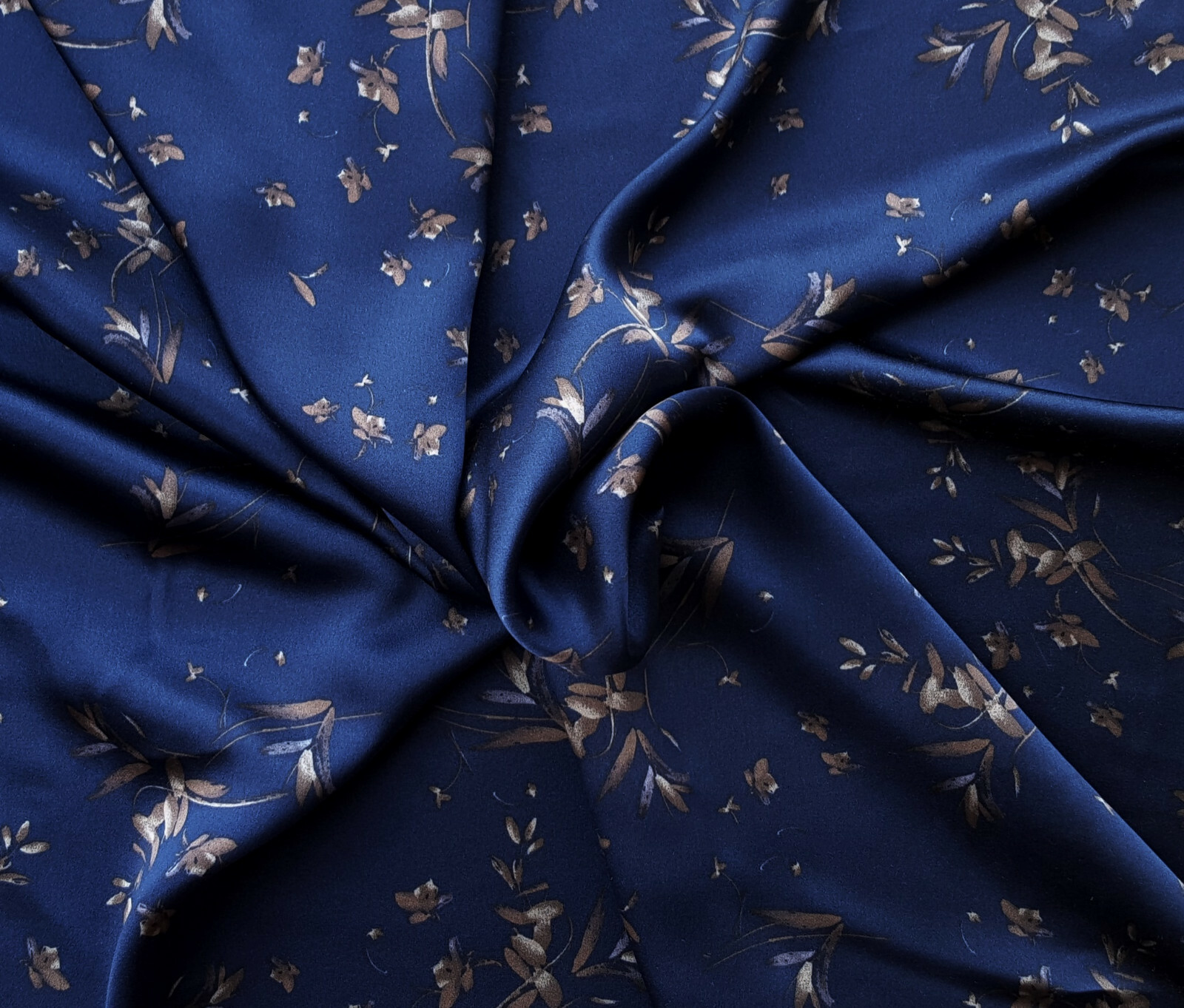 100% Silk Charmeuse Fabric by the Yard Navy with Flowers Print 12/19