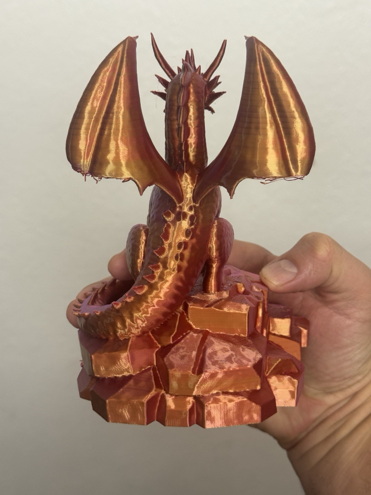 BICOLOR Dragon Figurine (Violet & Gold) Mouth Damaged! – H 6.5” × W 5” × D 4.5”