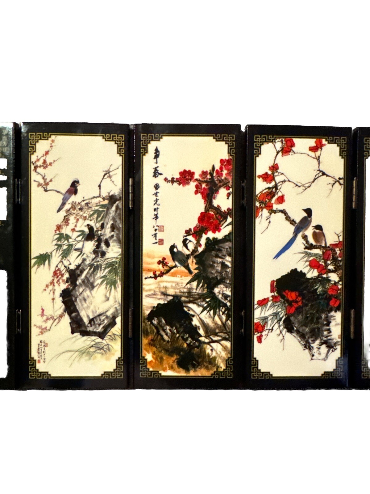 Asian 6 Panel Screen. Chinese Home Decor Birds & Flowers By Niao Yu Hua Xiang