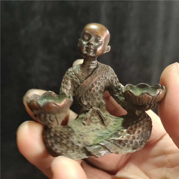 Collection Incense Sticks Antique Old Patina Copper Little Monk Buddha Ornaments