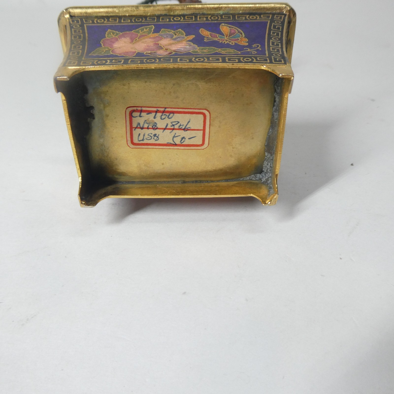 Cloisonne Enamel Brass Bonsai Tree w/ Pot Colorful Flowers 8″ Vintage