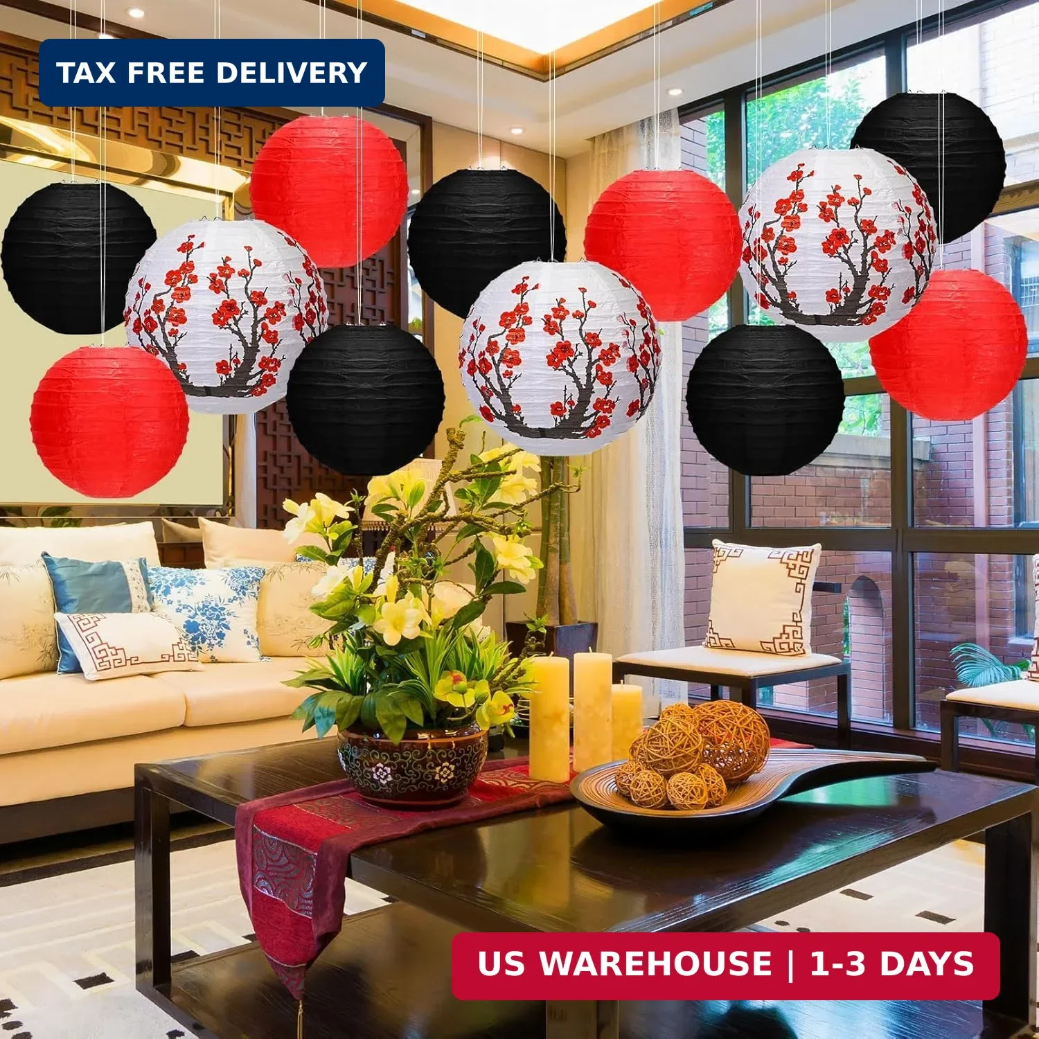 Mudder 20 Pieces Chinese Japanese Paper Lanterns, Cherry Flowers Paper Lanterns