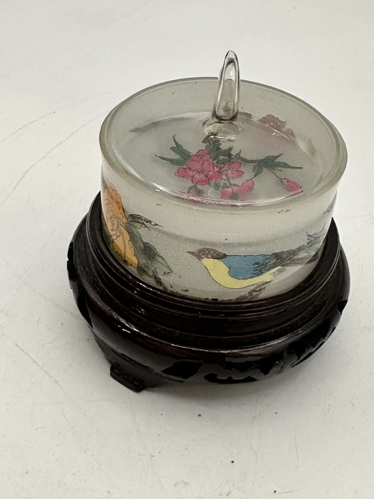 Asian Reverse Painted Frosted Glass With Hand Blown Top Seal