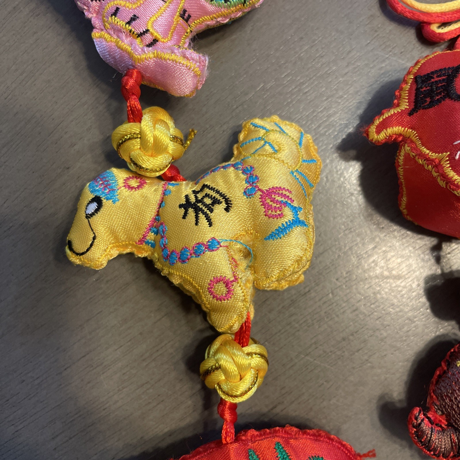 Chinese Zodiac String Of Ornaments Embroidered Hand Made Folk Art 55”