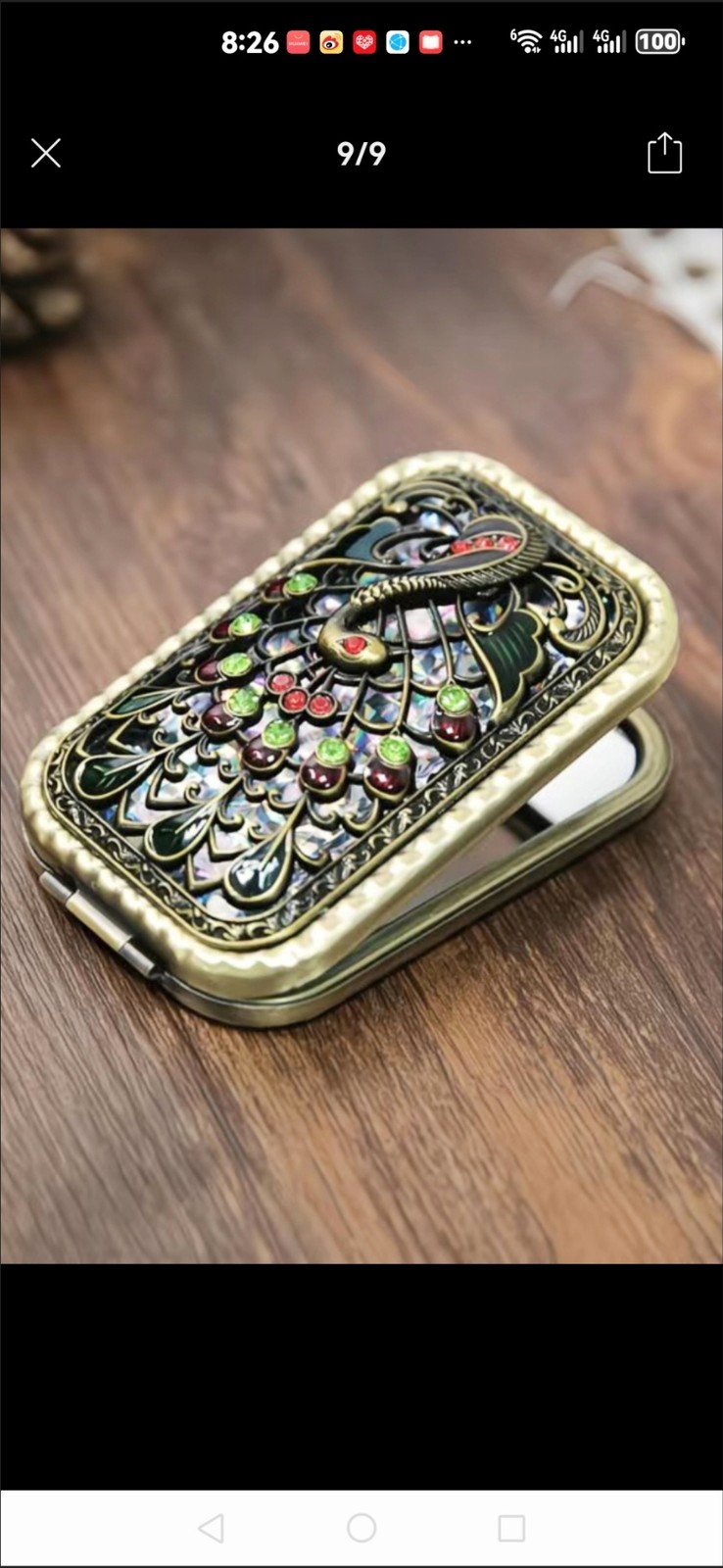 Cloisonne Retro Metal Makeup Mirror Portable Folding Double-Sided Pocket Mirror