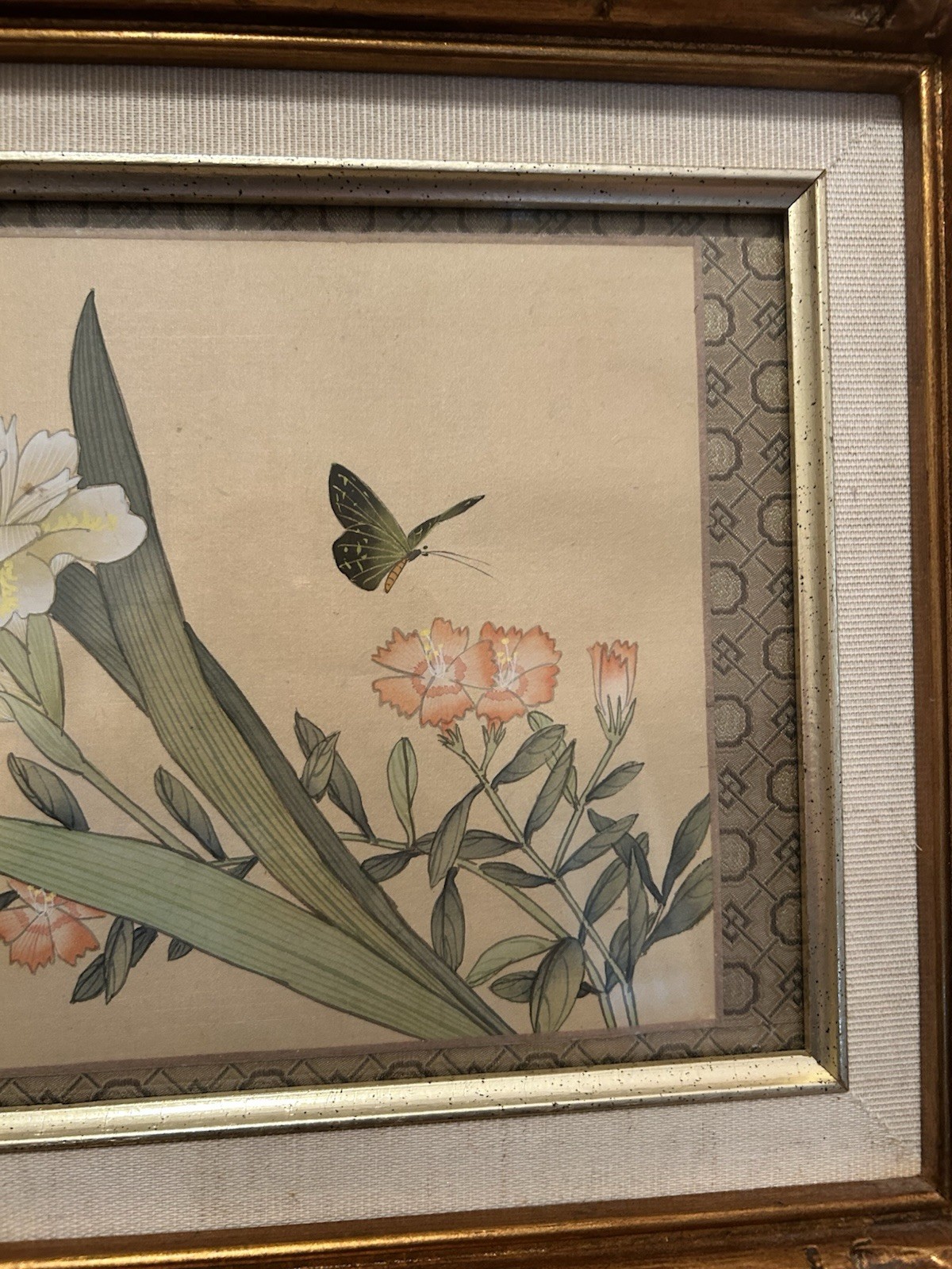 Vintage Chinese Silk Handpainted Bird Art In Gold Bamboo Frames 14×12” – 2