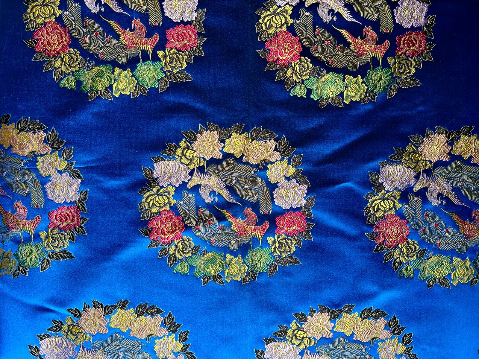 CHINESE SILK BROCADE PHOENIX FABRIC TEXTILE 1.75 YDS