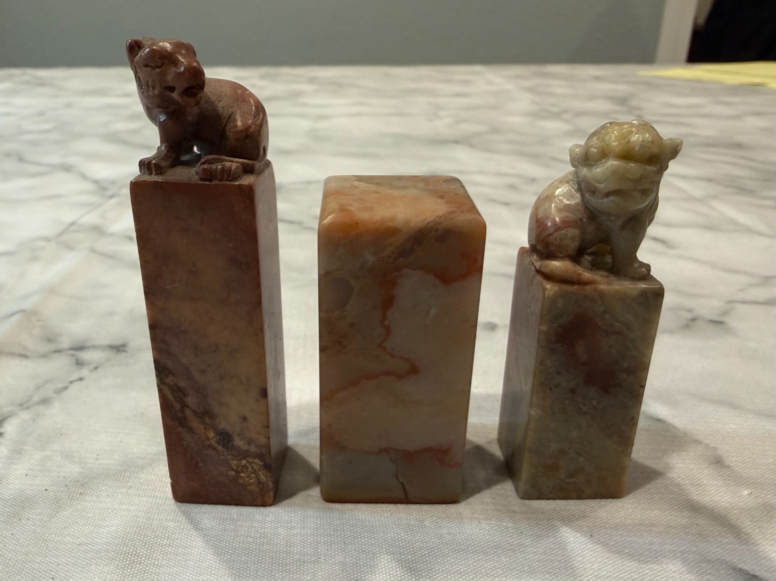 Group of 3 Vintage Chinese Carved Soapstone Chops Seals