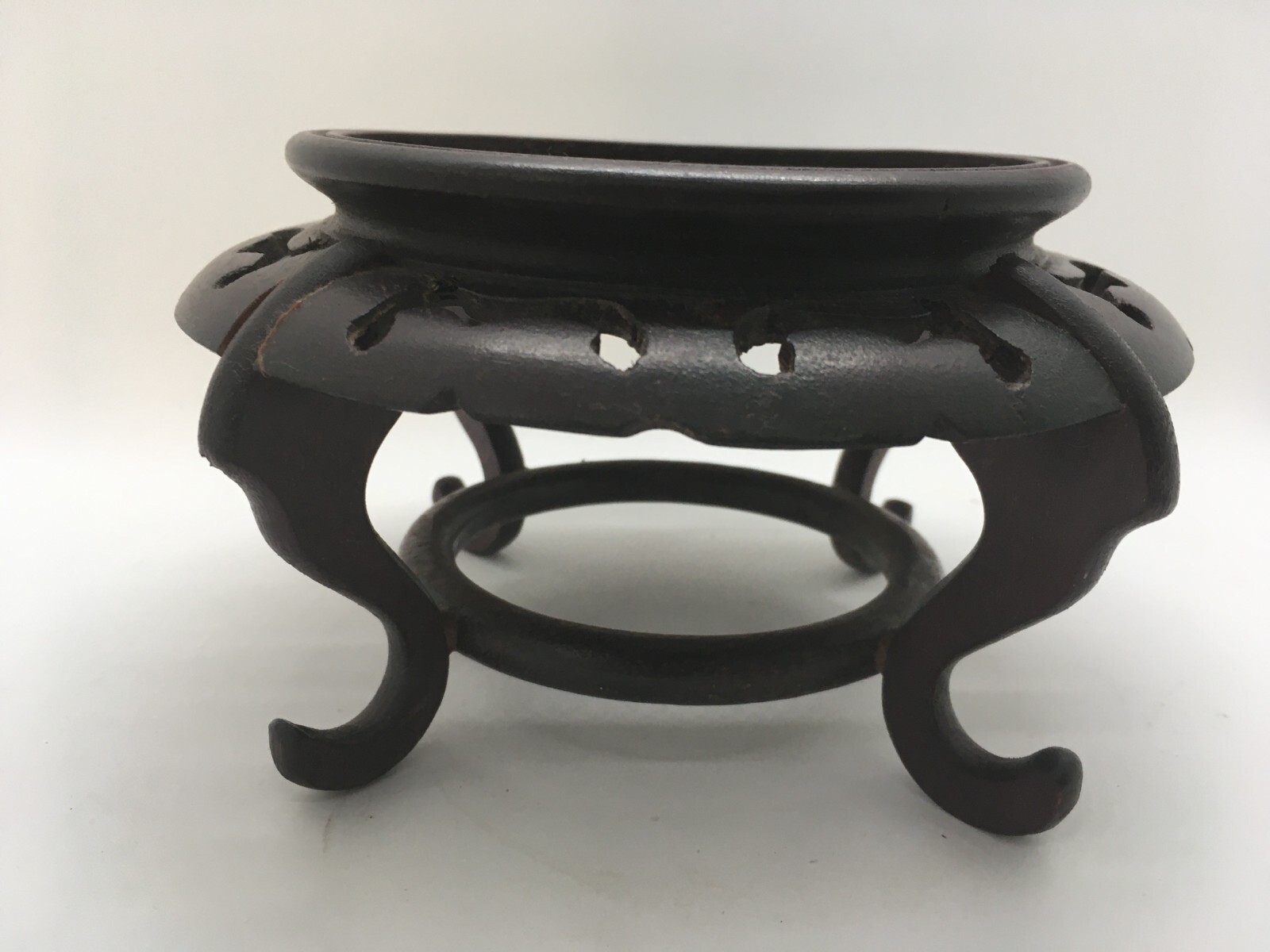 Chinese Black Carved Wood Vase/Bowl Stand ~ 3.75″ Tall