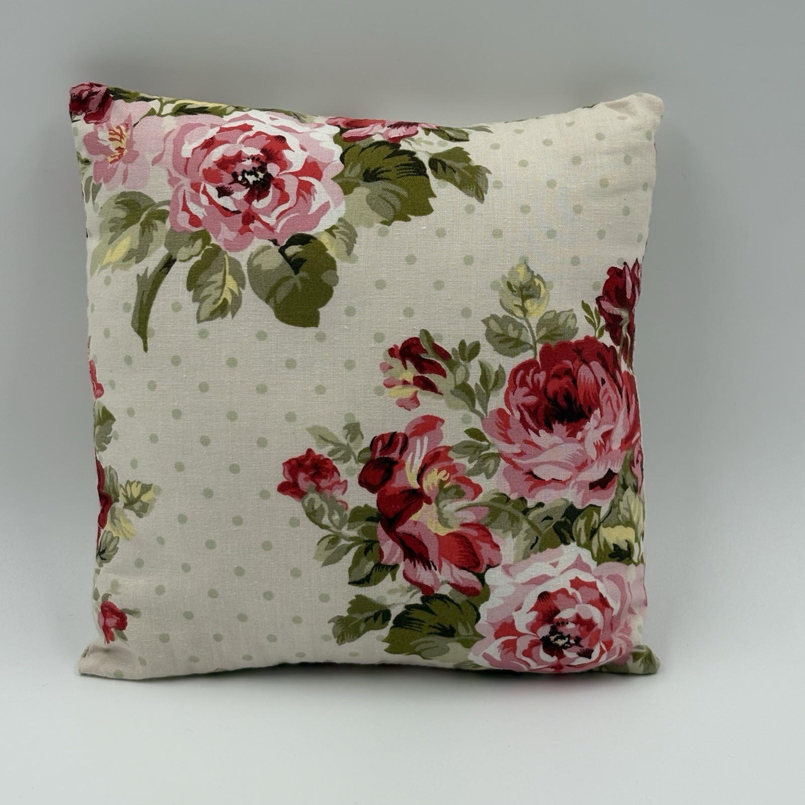 Handmade Floral “Life is Good” Accent/Shelf Pillow 8″X 8” Roses, Cottagecore EUC