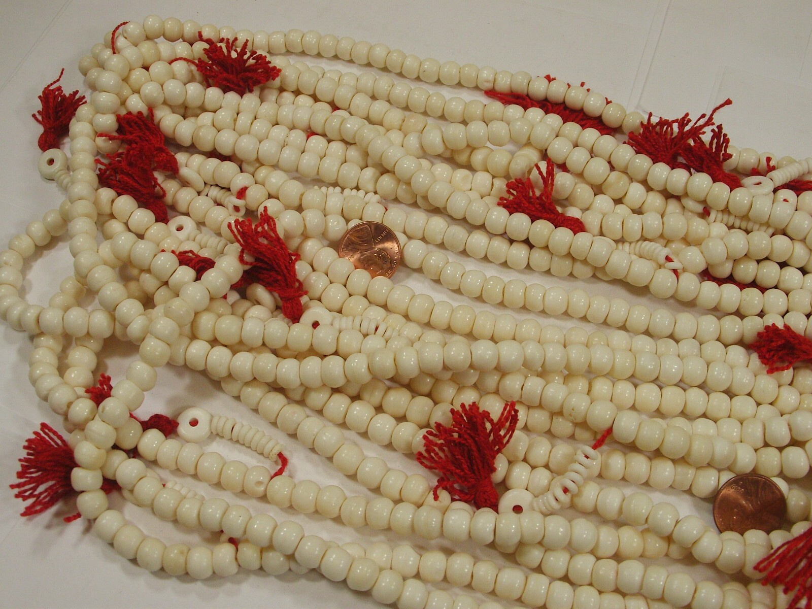 10 (6x8mm) Water Buffalo Bone Mala Strands India Handmade Beads Bulk Lot (BV-01)