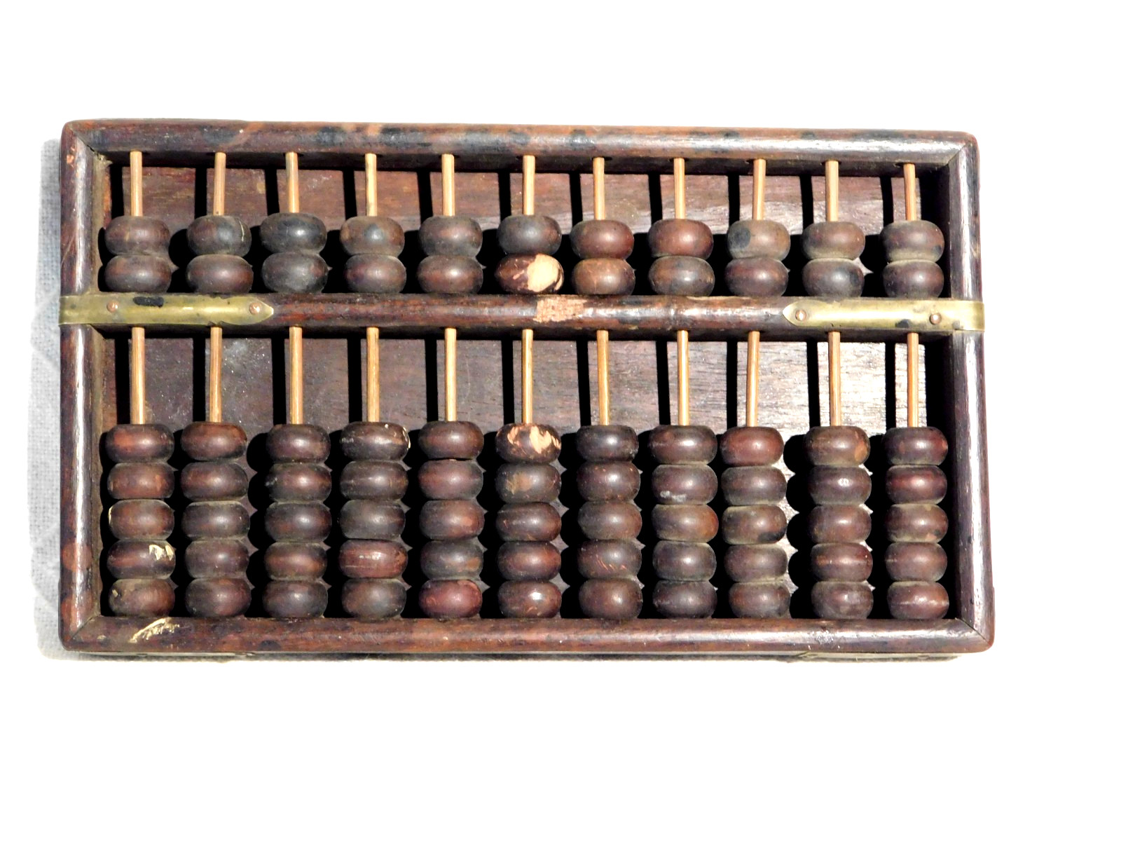 Vintage Chinese Abacus Wood & Brass Calculator 11 Row 77 Bead