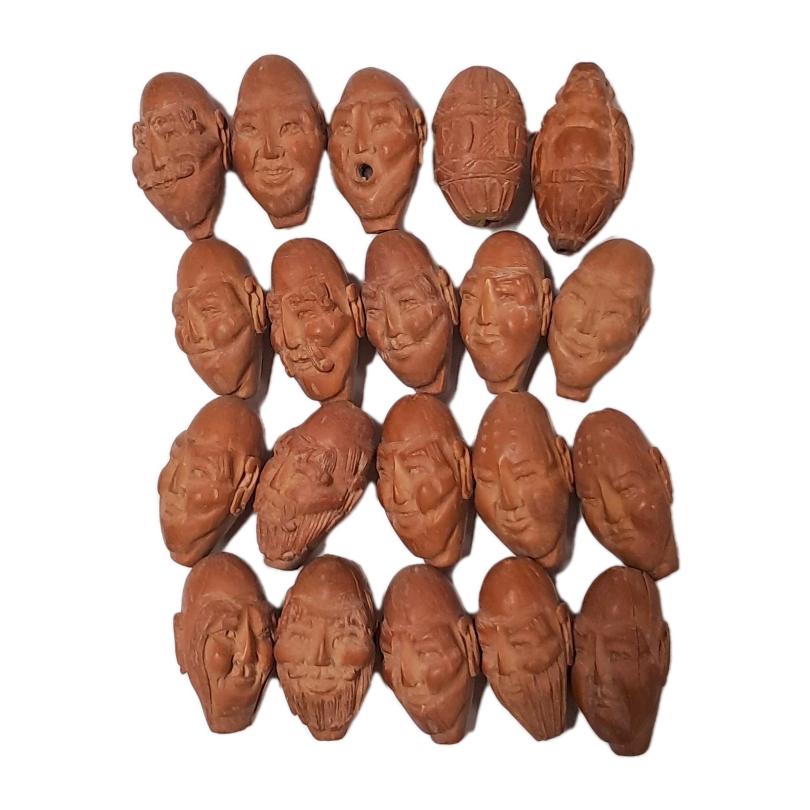 Chinese Carved Nut Hediao Laohan Buddha LOT 20 Bead Prayer Faces Vintage