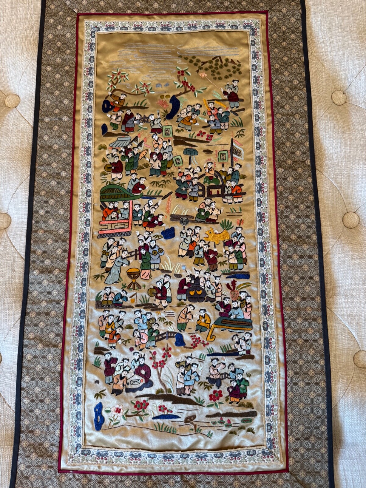 Vintage Chinese Silk Embroidered Textile 100 Children Design