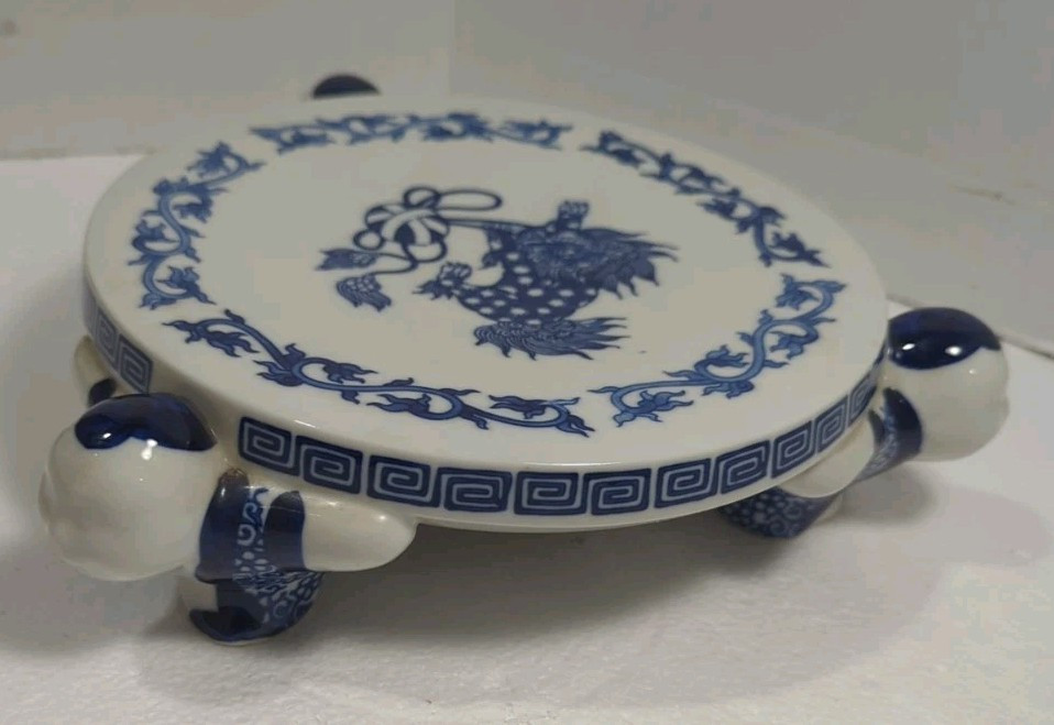 Vintage Takahashi Foo Dog Plant Stand Fish Bowl Stand Blue & White Asian Decor
