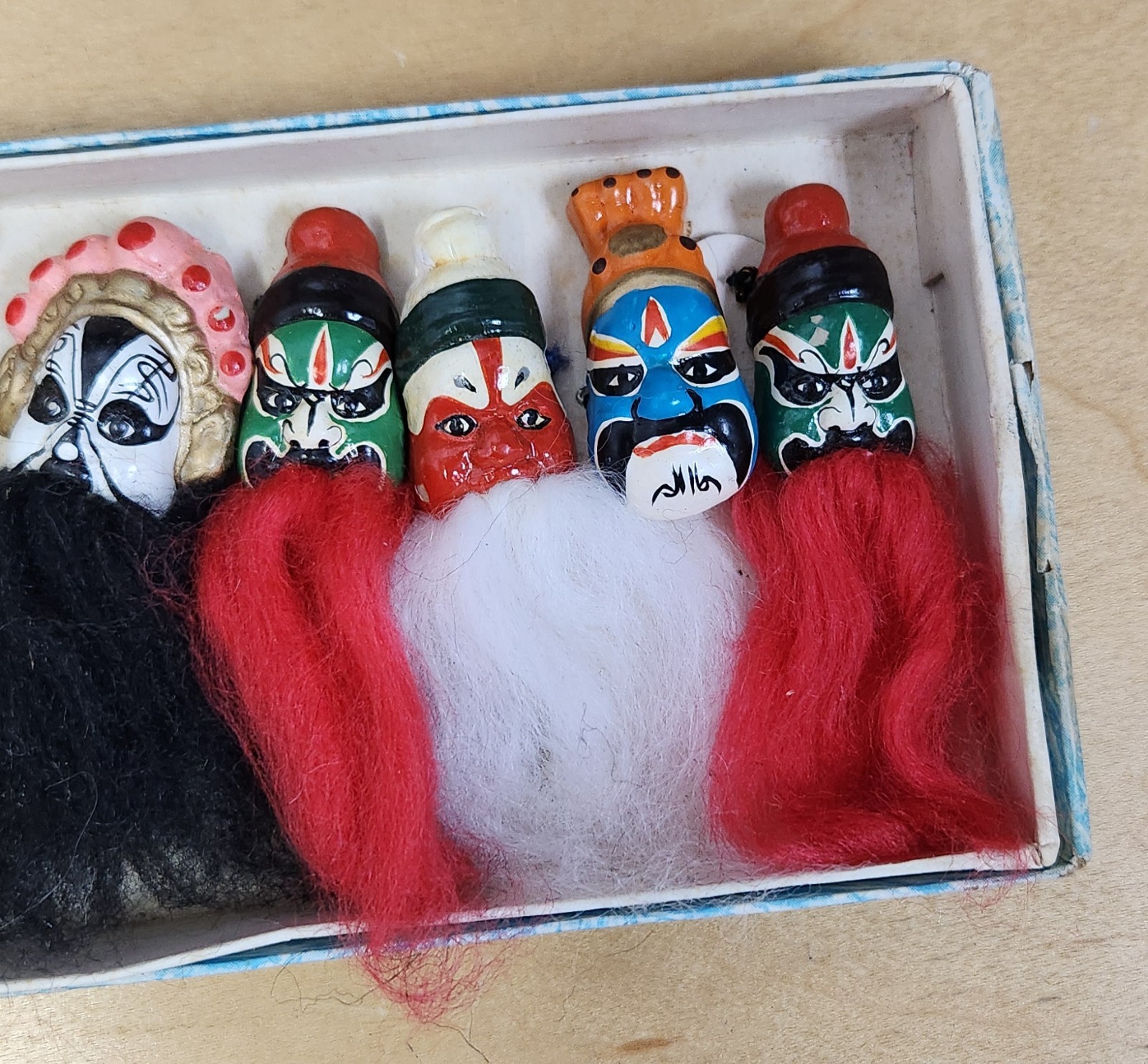 Vintage Chinese Opera Miniature Finger Puppets Boxed Set 12 Hand Painted Lianpu