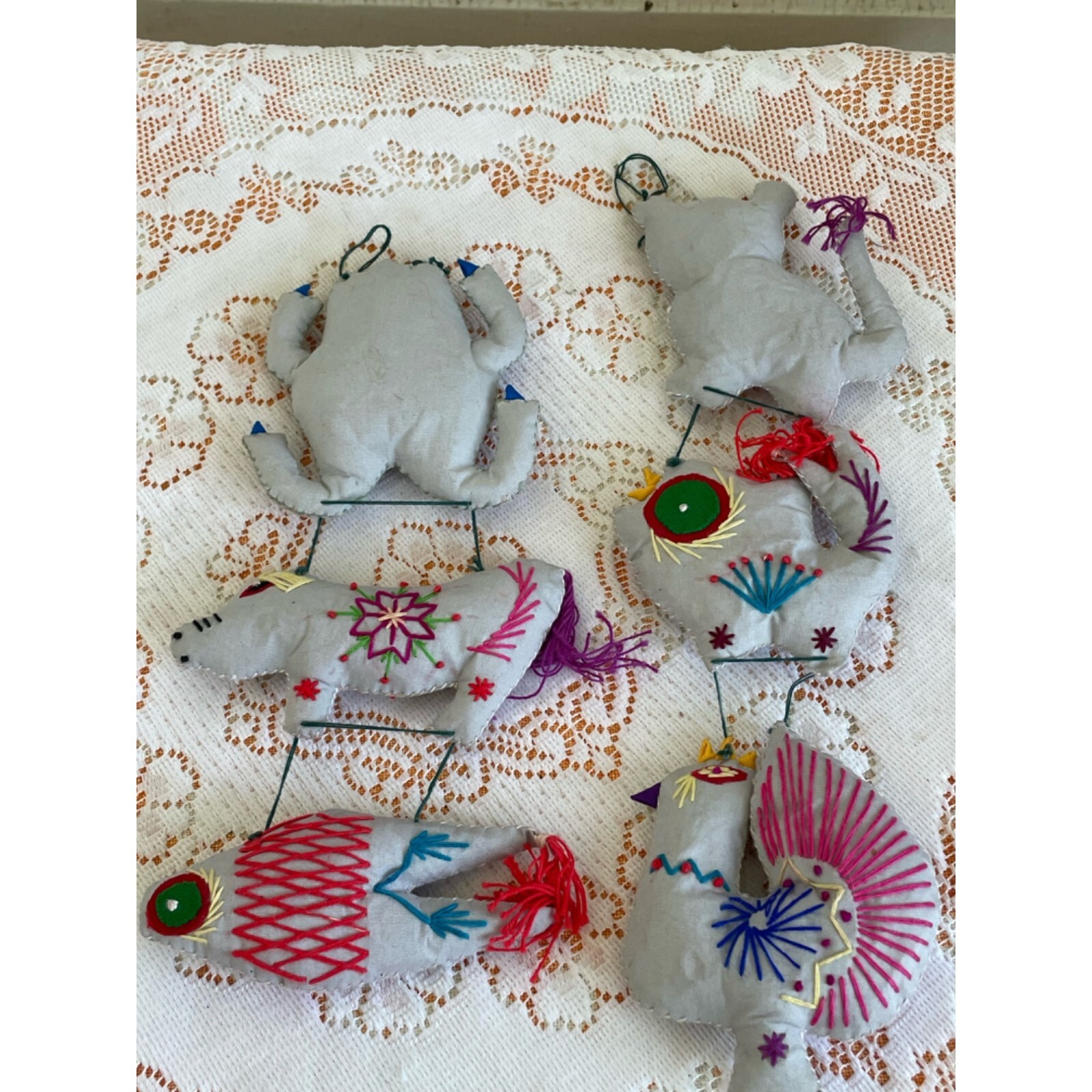 Vintage Folk Art Garland Ornaments Chinese Animals Embroidered Signs Of Zodiac