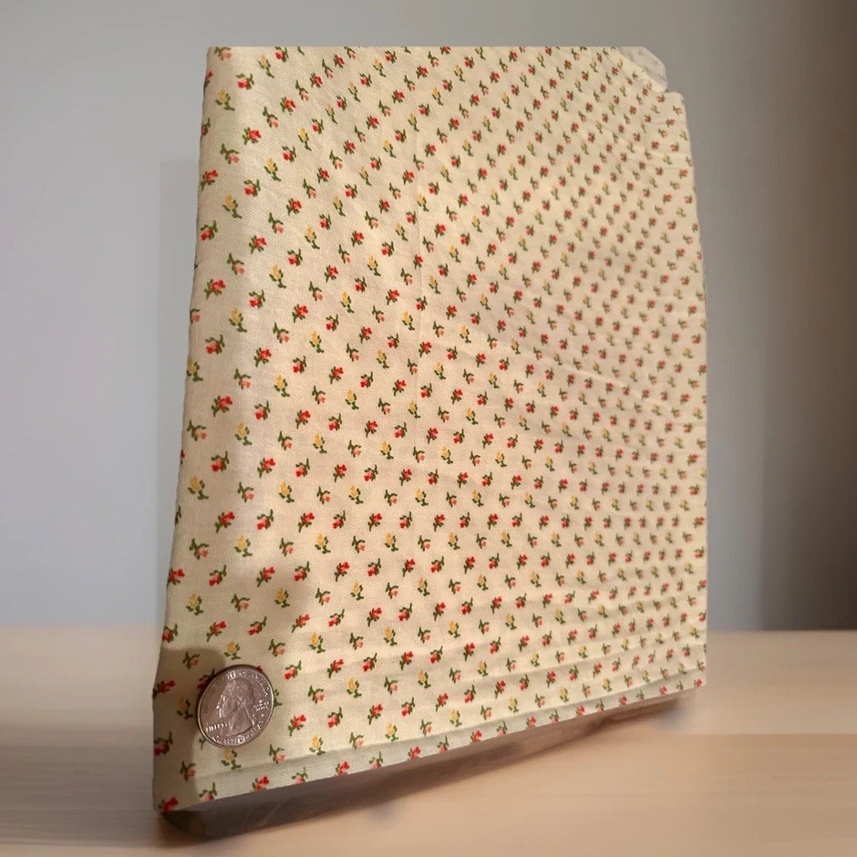 VTG Pale Yellow Calico Quilt Cotton (12.5” X 40.5”Yd) PREWASHED RARE