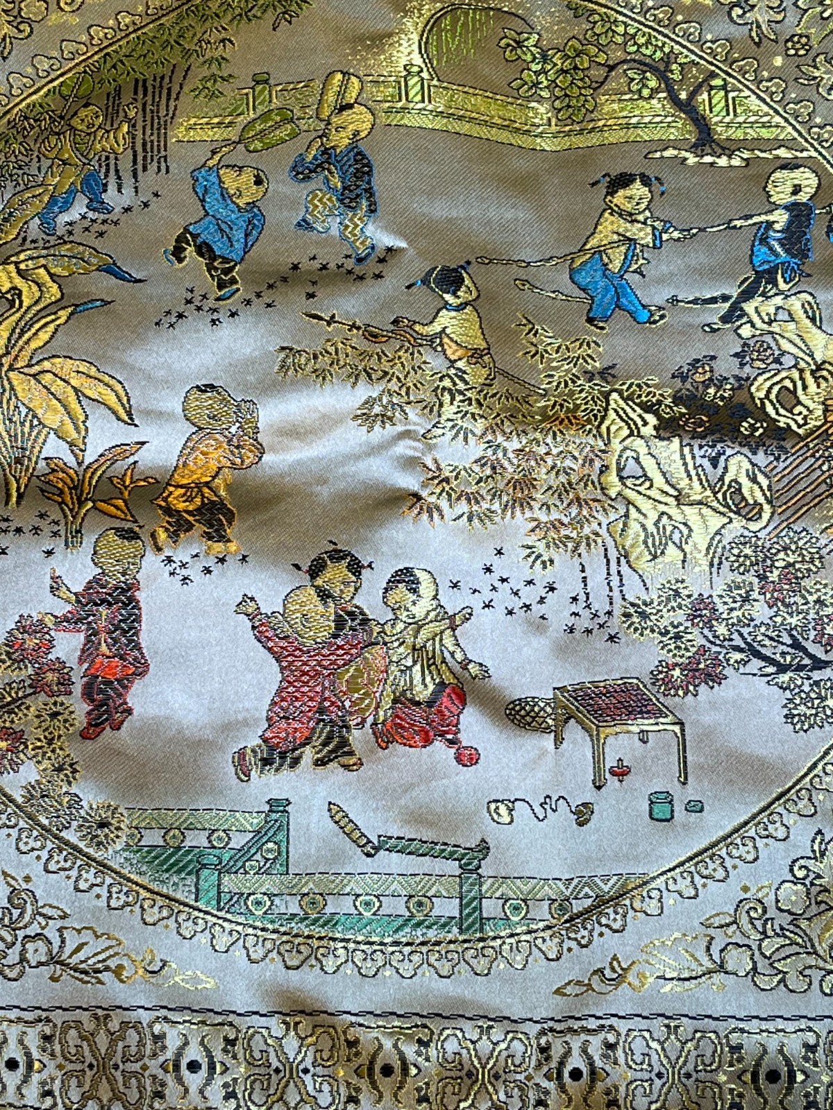Vintage Chinese Silk Brocade Pillow Covers – Hand Embroidered – 17″ – Children