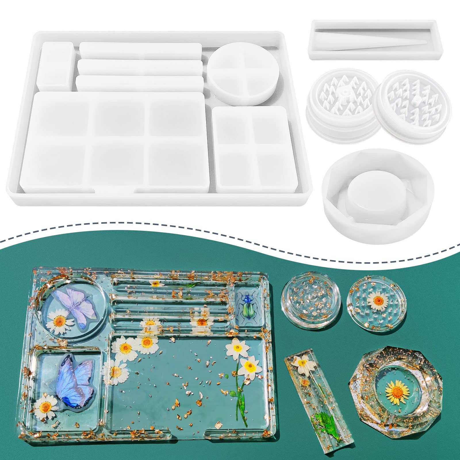 5 PCS Resin Tray Molds 11.7oz & Grinder Mold 2.9oz – DIY Epoxy Kit