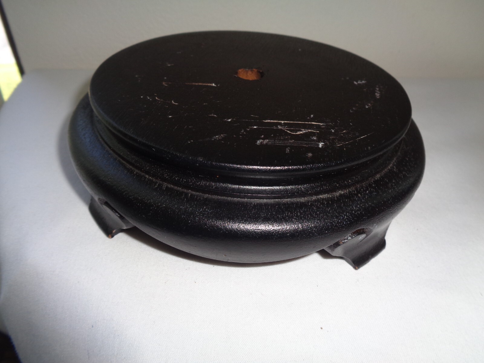 Vintage Black Chinese Carved Wood Footed Vase Lamp Stand Base 5″