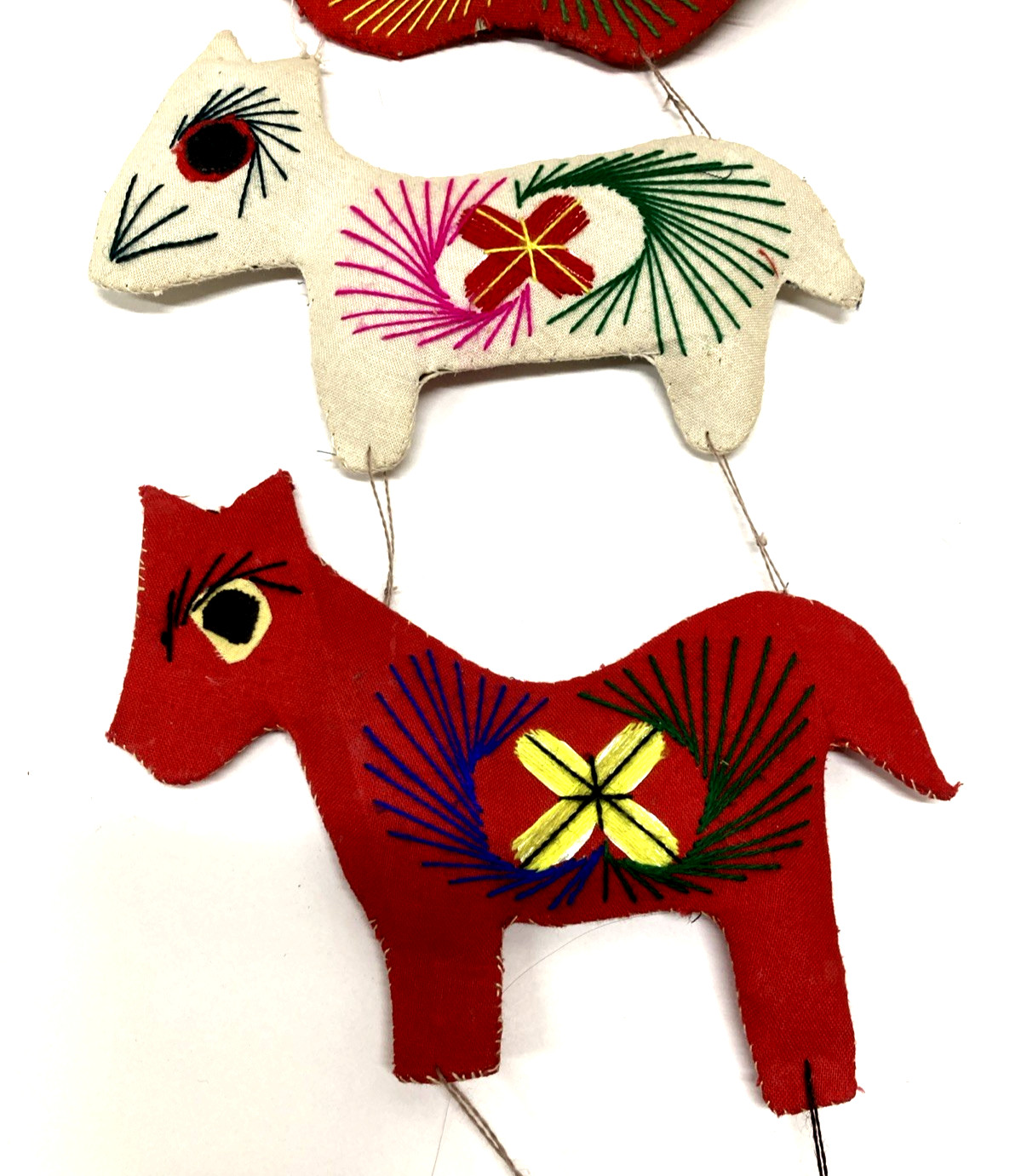 Chinese Zodiac Folk Art Felt Ornaments Hand Made Embroidered 48″ Long Set of 12