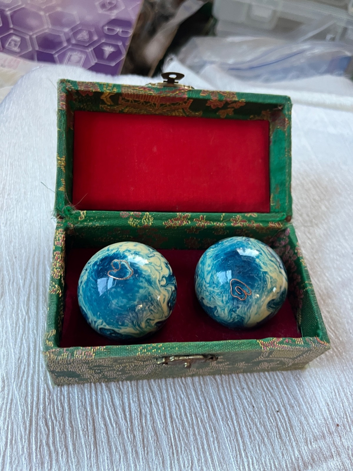 Pair of Pretty Blue & White Swirl Enamel w Cloisonné Panda Bears Magnetic Metal