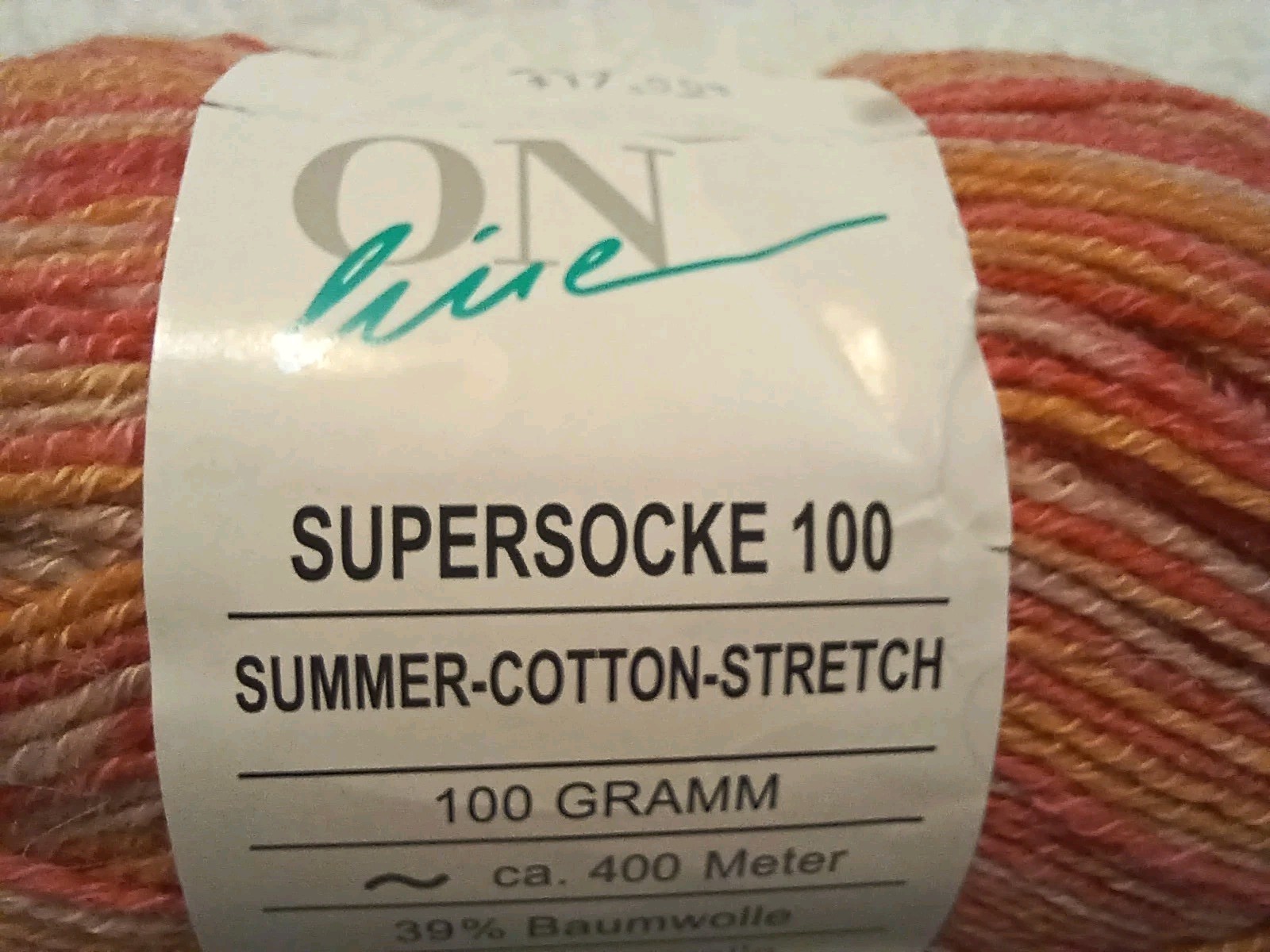 OnLine Supersocke 100 Summer Stretch Striping Yarn Wool-Cotton 2 Sks Blue & Cora